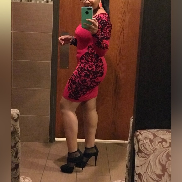 BEBE Persian red Jacquard Lace Sweater Dress - Picture 4 of 7